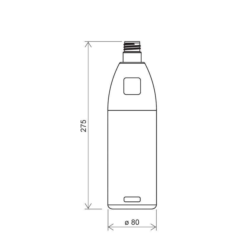 Round bottle 1 lt HDPE/PP, neck 28 mm, style ISCHIA (Draft)